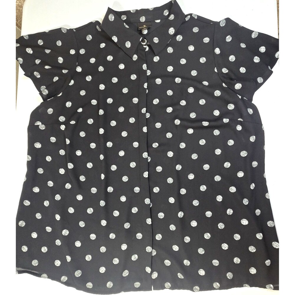 Worthington Black Flutter Sleeve Button Down Blouse Sheer Top Size 2X Office